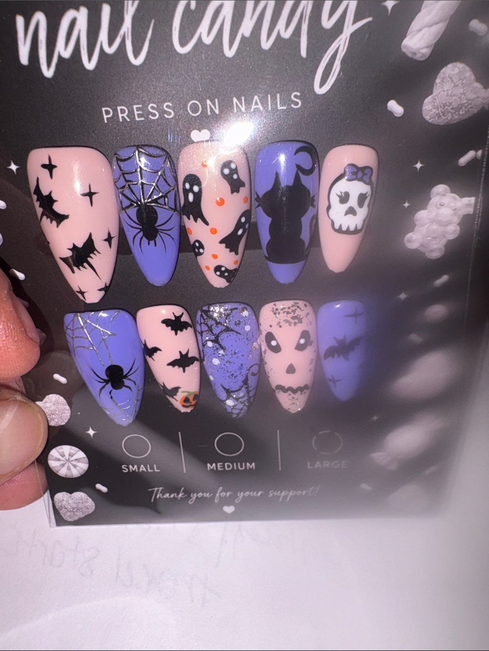 Premium custom made  Press-On Nails-Ghost, Bat & Spider Designs in Pink Sz L  👻